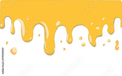 Melting cheese drip background. Smooth cheddar sauce pattern. Minimal liquid dairy splash texture for food design. Tasty snack topping abstract illustration wallpaper.