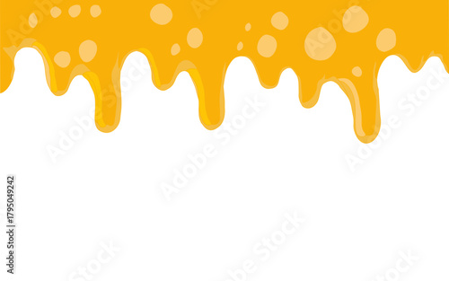 Melting cheese drip background. Smooth cheddar sauce pattern. Minimal liquid dairy splash texture for food design. Tasty snack topping abstract illustration wallpaper.