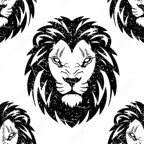 Lion head vector design with grunge texture. Wild animal illustration on transparent background