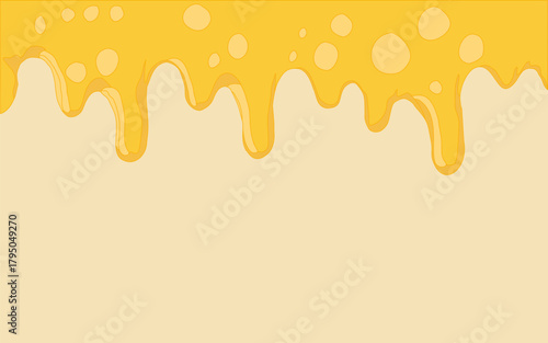 Melting cheese drip background. Smooth cheddar sauce pattern. Minimal liquid dairy splash texture for food design. Tasty snack topping abstract illustration wallpaper.