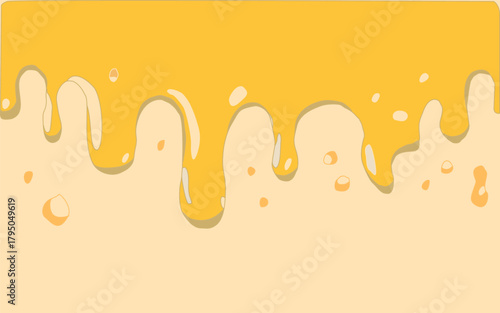 Melting cheese drip background. Smooth cheddar sauce pattern. Minimal liquid dairy splash texture for food design. Tasty snack topping abstract illustration wallpaper.