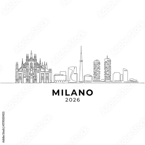 Milan skyline illustration with iconic buildings and modern architecture  