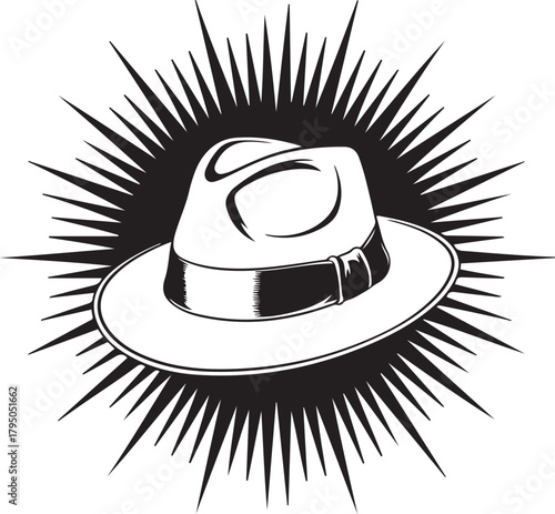 Vintage Fedora Hat Retro Sunburst Silhouette Vector for Stylish Craft Designs
