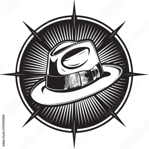 Vintage Fedora Hat Retro Sunburst Silhouette Vector for Stylish Craft Designs
