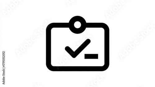 Minimalist icon of ID verification with check mark and line, symbolizing approval