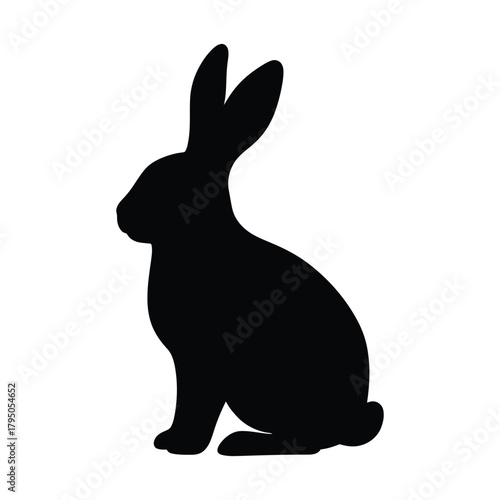 Black bunny silhouette isolated on white background, a cute vector animal illustration for Easter, pets, or wild nature
