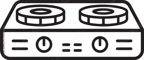 Black and white line drawing of a two burner stove cooking kitchen