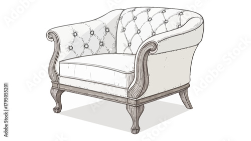 Elegant armchair illustration with classic design, perfect for interior decor projects and furniture showcases, radiating comfort and timeless style in any space
