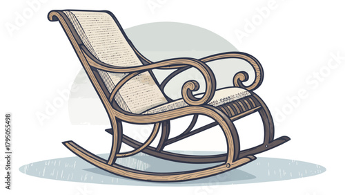 Inviting rocking chair illustration evokes peaceful relaxation and classic comfort, perfect for home decor, lifestyle designs, and vintage themed projects