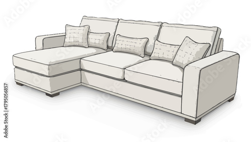 Relaxing sectional sofa with stylish pillows, perfect for modern home decor, offering comfort and a chic aesthetic for luxurious living spaces