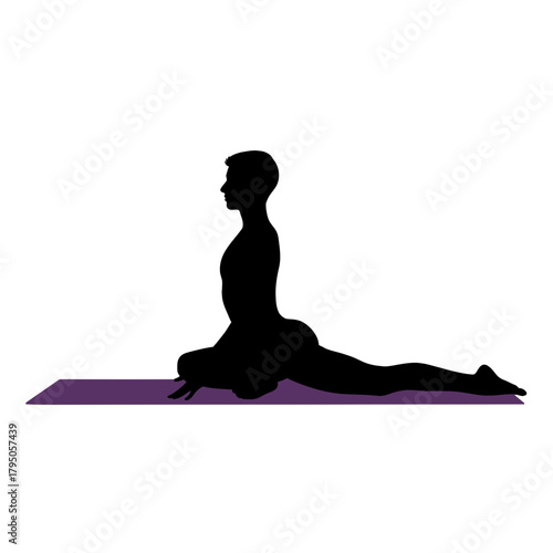 Restorative Silhouette Person in Eka Pada Rajakapotasana Half Pigeon Yoga Pose Purple Mat