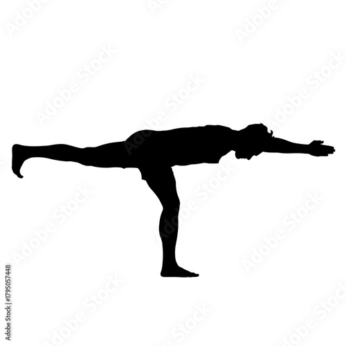 Challenging Silhouette Person Performing Virabhadrasana III Warrior Three Pose Balance