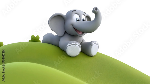 Cute Baby Elephant Having Fun on a Hill Slide