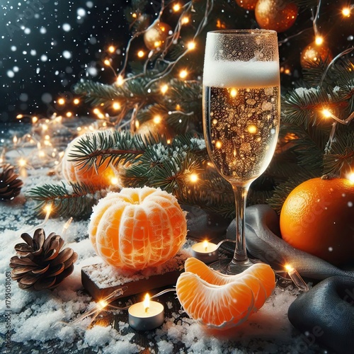 Christmas tree with candles and gifts,  celebration