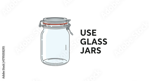 Graphic illustration of a transparent glass jar with an airtight flip-top lid, emphasizing the text \.