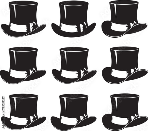 Classic Top Hat Bundle Vintage Gentleman Silhouette Vector Clipart Collection
