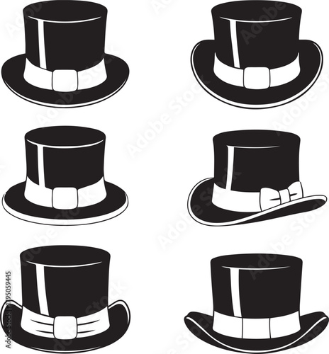 Classic Top Hat Bundle Vintage Gentleman Silhouette Vector Clipart Collection
