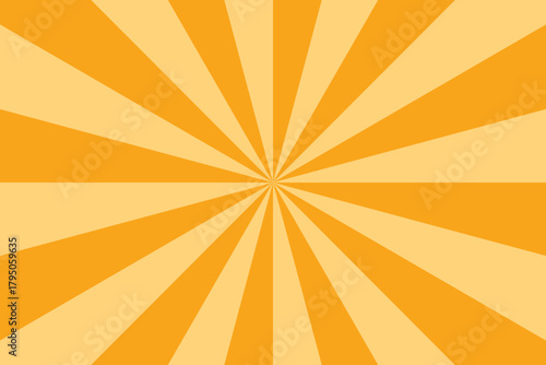 Orange stripes burst lines background. Sun ray light. Circus background of spiral yellow orange rays vector. Radiate sunlight. Vintage stripes halftone radial wallpaper for poster, banner.