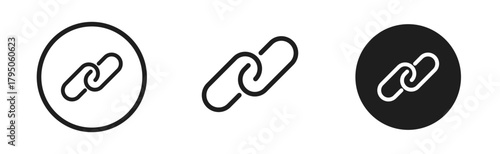 Link icon set. Internet URL or webpage url link icons. Chain, web address, internet shortcut, browser, external link, hyperlink navigation, webpage connection. Editable stroke