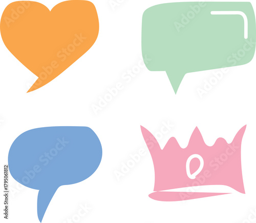 Playful Handcrafted Doodle Vector Including Chat Box, Heart Motif, and King Hat for Dynamic Digital Designs in White Canvas