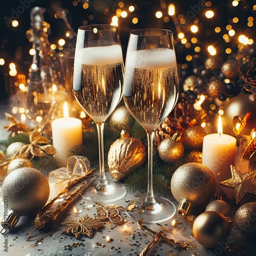 Christmas tree with candles and gifts,  celebration