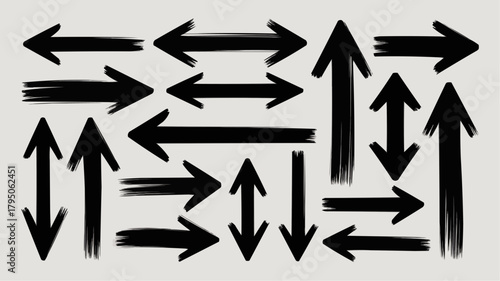 Navigational Arrows: A collection of black directional arrows, each meticulously crafted to guide and direct. Emphasizing different angles and shapes for intuitive guidance and strategic emphasis. 