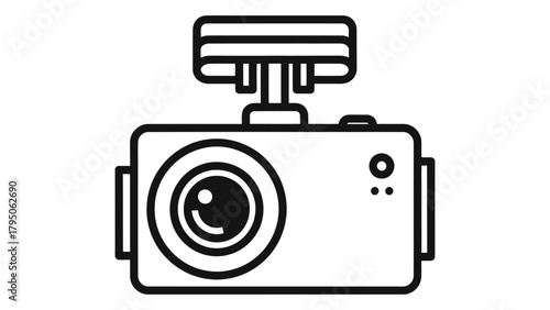Dashcam outline icon, a modern vehicle camera for recording driving events and security. Vector