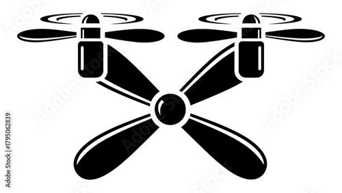 Modern quadcopter drone icon with prominent propellers for aerial technology concept design. Vector