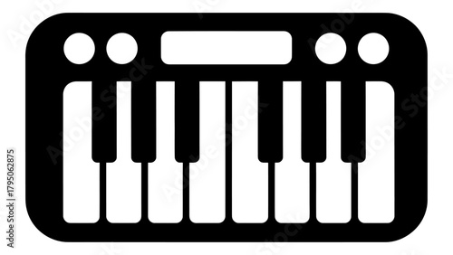 Simple black icon representing an electronic musical keyboard instrument or digital piano concept Vector