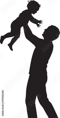 Father and child playing together, bonding silhouette illustration on white background 