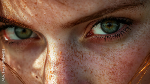 Emotional gaze from hazel eyes with catchlight and detailed skin texture 
