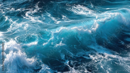Fototapeta Naklejka Na Ścianę i Meble -  Deep blue ocean wave with white foam