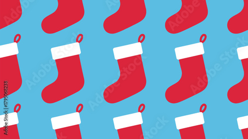 Festive holiday spirit with a seamless pattern of Christmas stockings on a cheerful blue background, perfect for seasonal designs and joyful projects