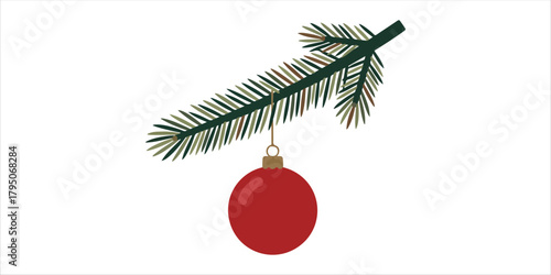 christmas tree decoration with red ball A bold yet minimalist composition with handcrafted textures, geometric forms, and clean color blocks. A modern and elegant design that balances simplicity with 