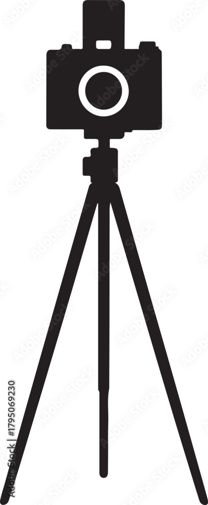 Obraz premium Isolated silhouette of a vintage camera on a tripod, minimalist design