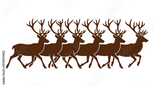 Majestic deer herd running wild across snowy plains, a symbol of nature's resilience and the magic of winter in beautiful shades of brown