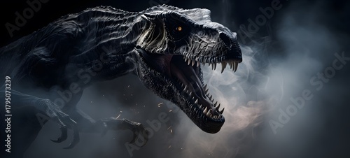 a light Velociraptor , coming out of the smoke,generative AI