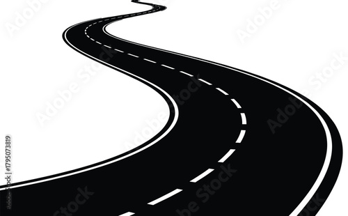 Vector illustration of roads, highways, and winding streets in black and white. Perfect for travel, transportation, journey, route, driving, and perspective-themed design projects.