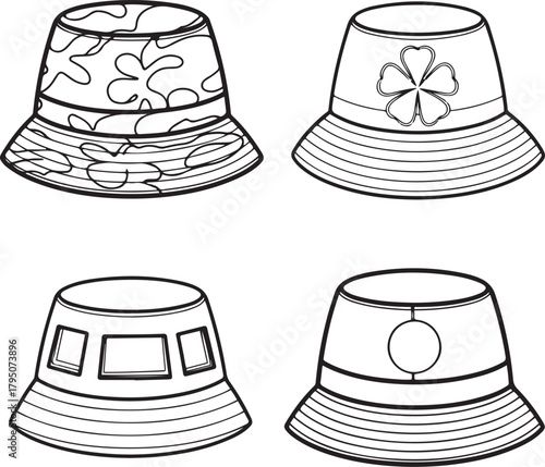 Bucket Hat Vector Illustration Set Fashion Design
