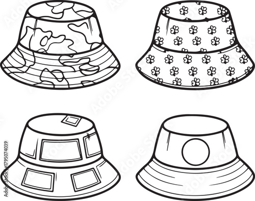 Bucket Hat Vector Illustration Set Fashion Design
