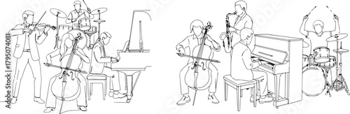 Line art music band concert orchestra performance illustration
