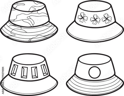 Bucket Hat Vector Illustration Set Fashion Design
