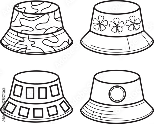 Bucket Hat Vector Illustration Set Fashion Design
