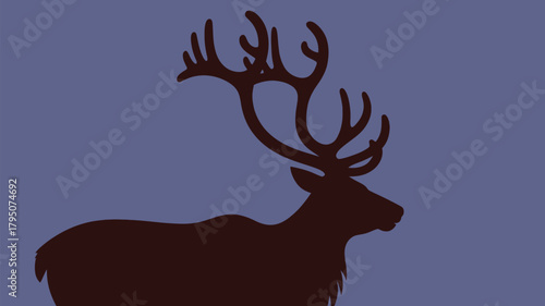 Majestic reindeer silhouette with intricate antlers stands proudly against a serene purple background, evoking wilderness and natural beauty for your projects.