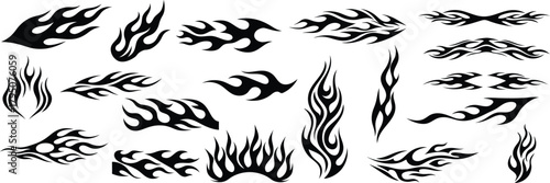 fire flames decal for tattoo or racing vector icon set 