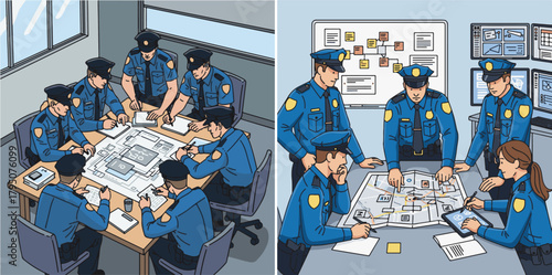Police planning raid vector illustration