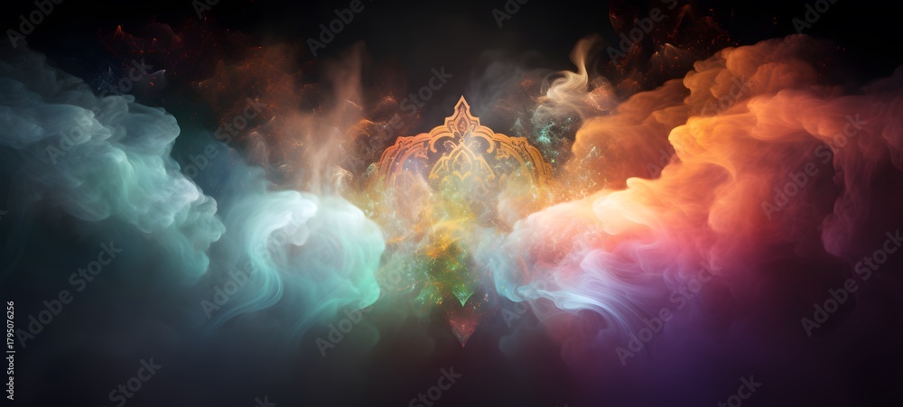 Fototapeta premium a light Ied Mubarak , coming out of the smoke,generative AI