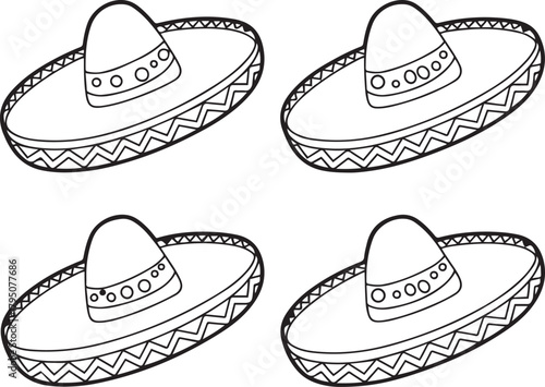 Mexican Sombrero Hat Vector Illustration Set Fiesta Design
