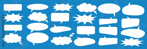 A set of chat box designs for comments on social media or comics. Vector designs of speech bubbles, text boxes, and conversation chat columns in comics.