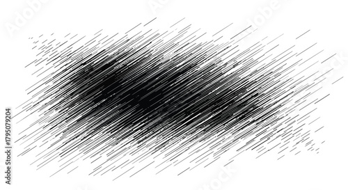Abstract black scribble texture created with dynamic hand-drawn hatching lines, isolated on a white background for design
